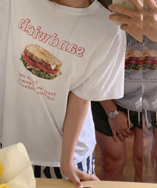 [런치🥤SET] 샌드위치 반팔 티셔츠 레터링 프린트 남녀공용 유니섹스 빈티지 디지털 프린팅 오버핏 반팔티